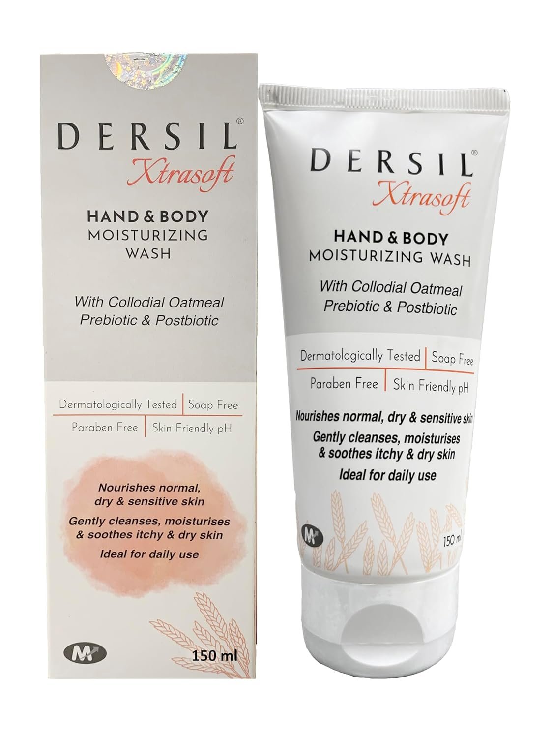 DERSIL Xtrasoft Hand & Body Moisturizing Wash with Collodial Oatmeal Prebiotic and Postbiotic (100 ML)
